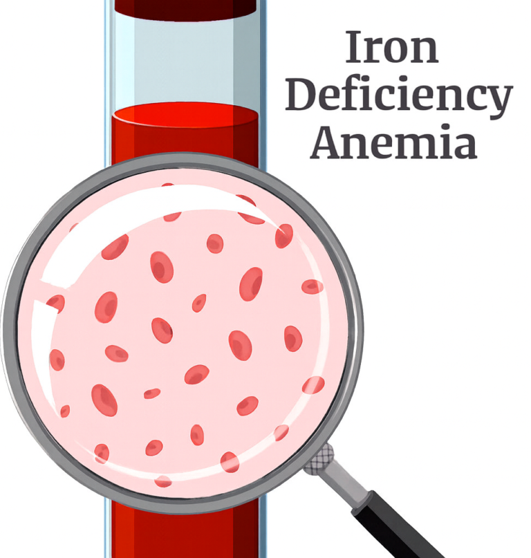 Iron Deficiency Anemia: Symptoms and Causes Iron deficiency anemia, pale red blood cells illustration