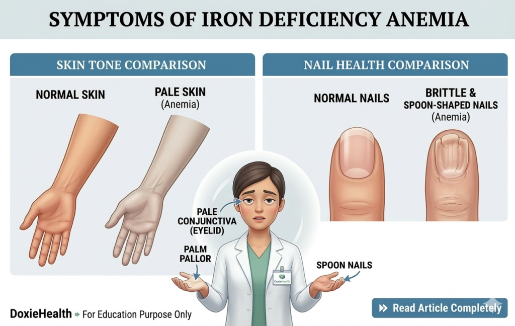 symptoms of iron deficiency anemia pale skin koilonychia spoon nails