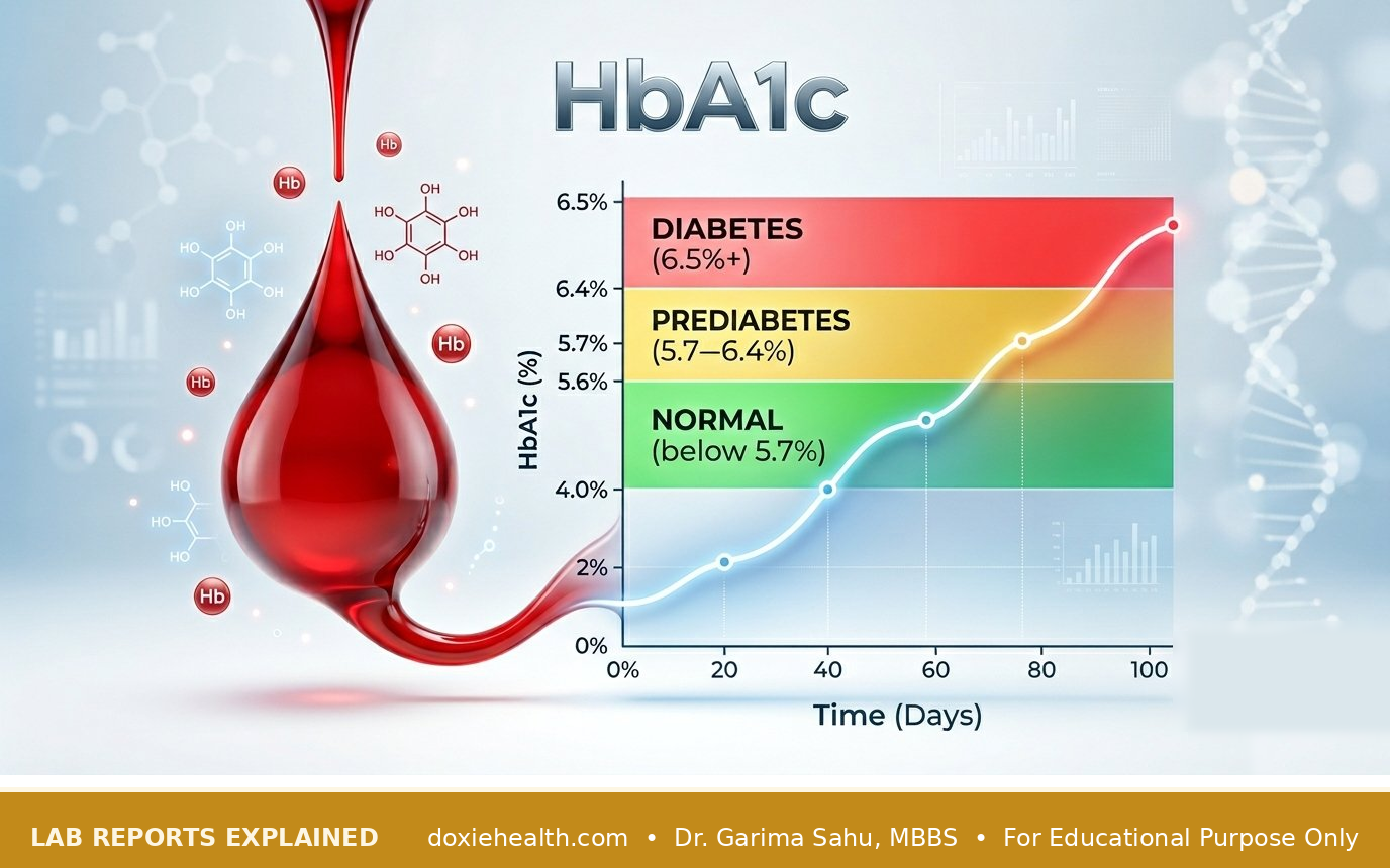 HbA1c normal range chart showing normal, prediabetes and diabetes blood sugar levels